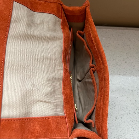 Tory Burch Orange Suede Gold Hardware Top Handle Crossbody Bag Purse - Picture 11 of 16
